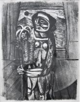 JOHN KASHDAN [1917-2001]. Woman with Plant, 1946. monotype. 52 x 40 cm - overall including frame
