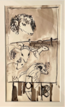 KEITH VAUGHAN [1912-77]. Sheep in a Pen, 1943. ink and wash on paper; studio stamp signature.