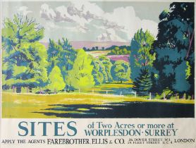 DAVID WILLIAM BURLEY [1901-1990] Sites, Worplesdon, Surrey, 1938. Lithographic railway poster on