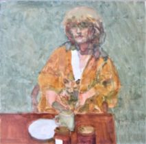 HANS SCHWARZ [1922-2003]. Seated Woman [Lena and Pinkie at Breakfast]. watercolour on paper; signed.