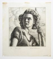 HAROLD WILLIAMSON [1898-1972] River Girl, c.1940. Engraving on thin tissue paper, signed, titled and