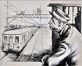 MICHAEL AYRTON [1921-75]. The Train, 1954. ink and gouache on paper; studio stamp signature on
