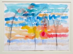 JOHN BRATBY RA [1928-1992] Aphrodite Taverna, Sunset, c.1989. Watercolour and pencil on paper,