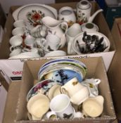 Three boxes of assorted china and glassware to include an Alfred Meakin "Poppy" design part tea