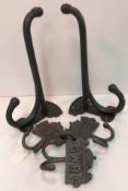 Two large "GWR" replica wall hooks and three smaller "GWR" double coat hooks CONDITION