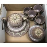 A Wedgwood Jasper ware part tea set with lilac ground comprising teapot, lidded sugar bowl,