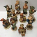 A collection of ten Goebal Hummel figures including "Good hunting", "Kiss me", "For Mother",