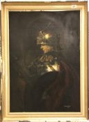 WINSLADE AFTER REMBRANDT "Man in armour", a portrait study, half length, oil on board,
