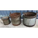 A set of three graduated vintage style milk buckets, the largest 39 cm diameter x 41.