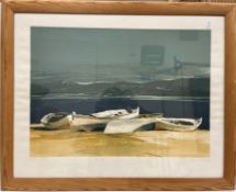 AFTER DOUGLAS HAMILTON FRAZER "Boats on a shoreline", coloured limited edition print No'd.