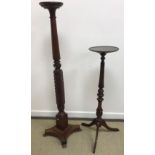 A mahogany and rope twist decorated torchère or plant stand in the early 19th Century manner raised