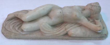 A 19th Century Continental marble figure depicting a sleeping baccante 29 cm wide x approx.