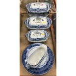 A Weir & Sons of Burslem flow blue transfer decorated part dinner service comprising three