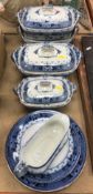 A Weir & Sons of Burslem flow blue transfer decorated part dinner service comprising three