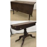 A 19th Century mahogany and rosewood cross banded fold over card table on turned ringed and