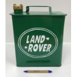 A modern metal petrol style can inscribed "Landrover", 26 cm wide x 16 cm deep x 32 cm high,