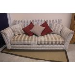 A modern silver and faun striped upholstered "Hogarth" three seat sofa by Alstons Upholstery,