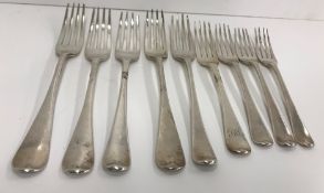 A collection of five Georgian "Old English" pattern table forks, bearing initial "L" for Laporte,