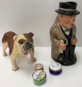 A Royal Doulton Winston Churchill character mug 22 cm high together with a Beswick Ch.