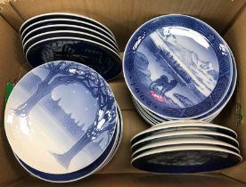 A collection of Royal Copenhagen Christmas plates 1968 to 1998 together with a Bing and Grondahl