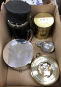 A collection of items to include an early 20th Century World War I trench art lidded pot bearing