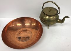 A copper bowl with hammered decoration, inscribed "LRI Borrowdale" hand-beaten to base,
