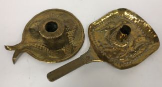 A 1900 John Pearson Newlyn brass chamberstick with embossed bird decoration,