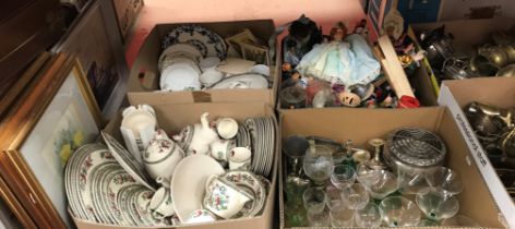 A quantity of Johnson Brothers Indian Tree dinner wares, a further box of china ware,