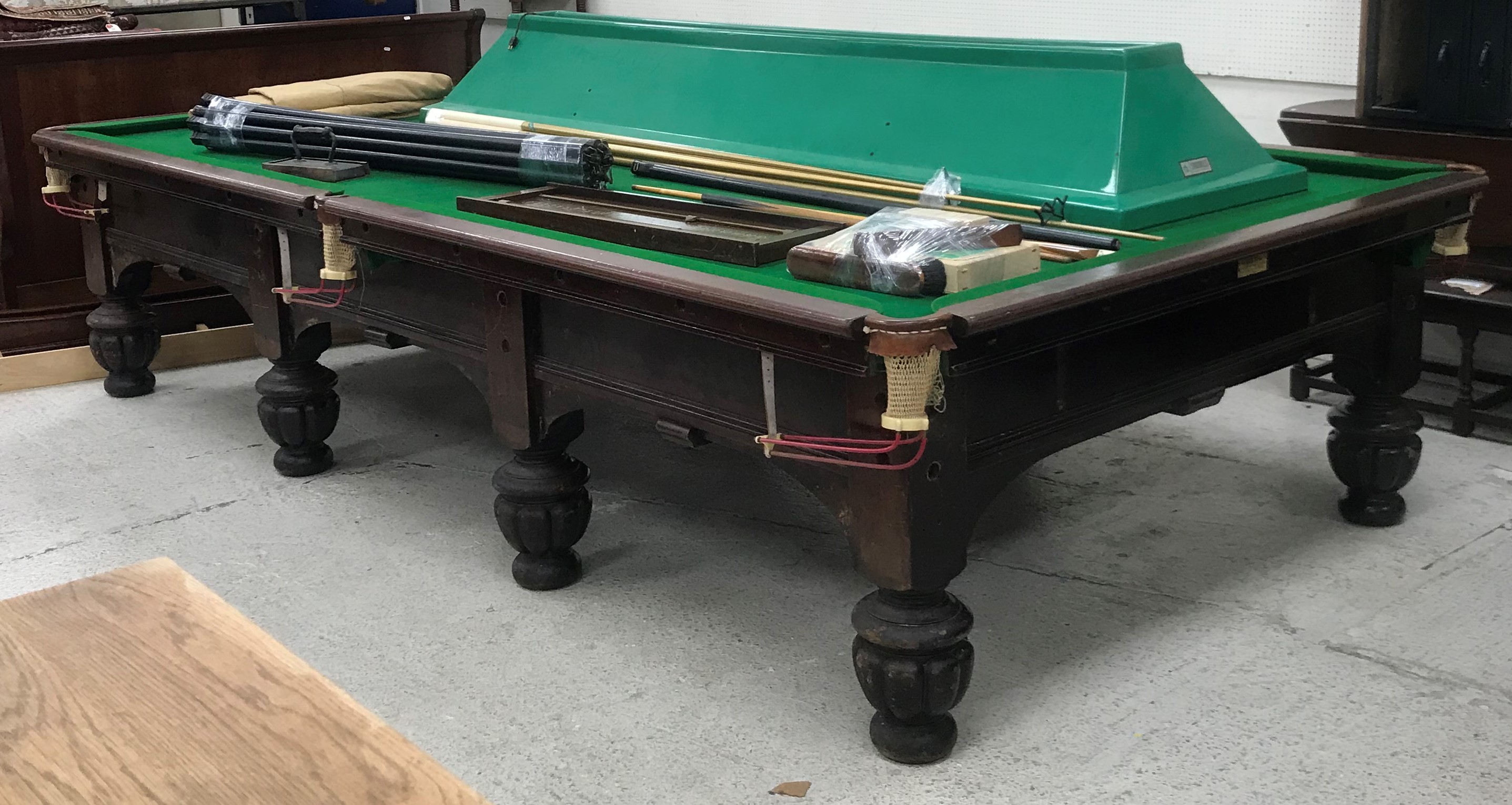A mahogany framed full size snooker / billiards table by Burroughes & Watts Ltd of London, - Image 27 of 27