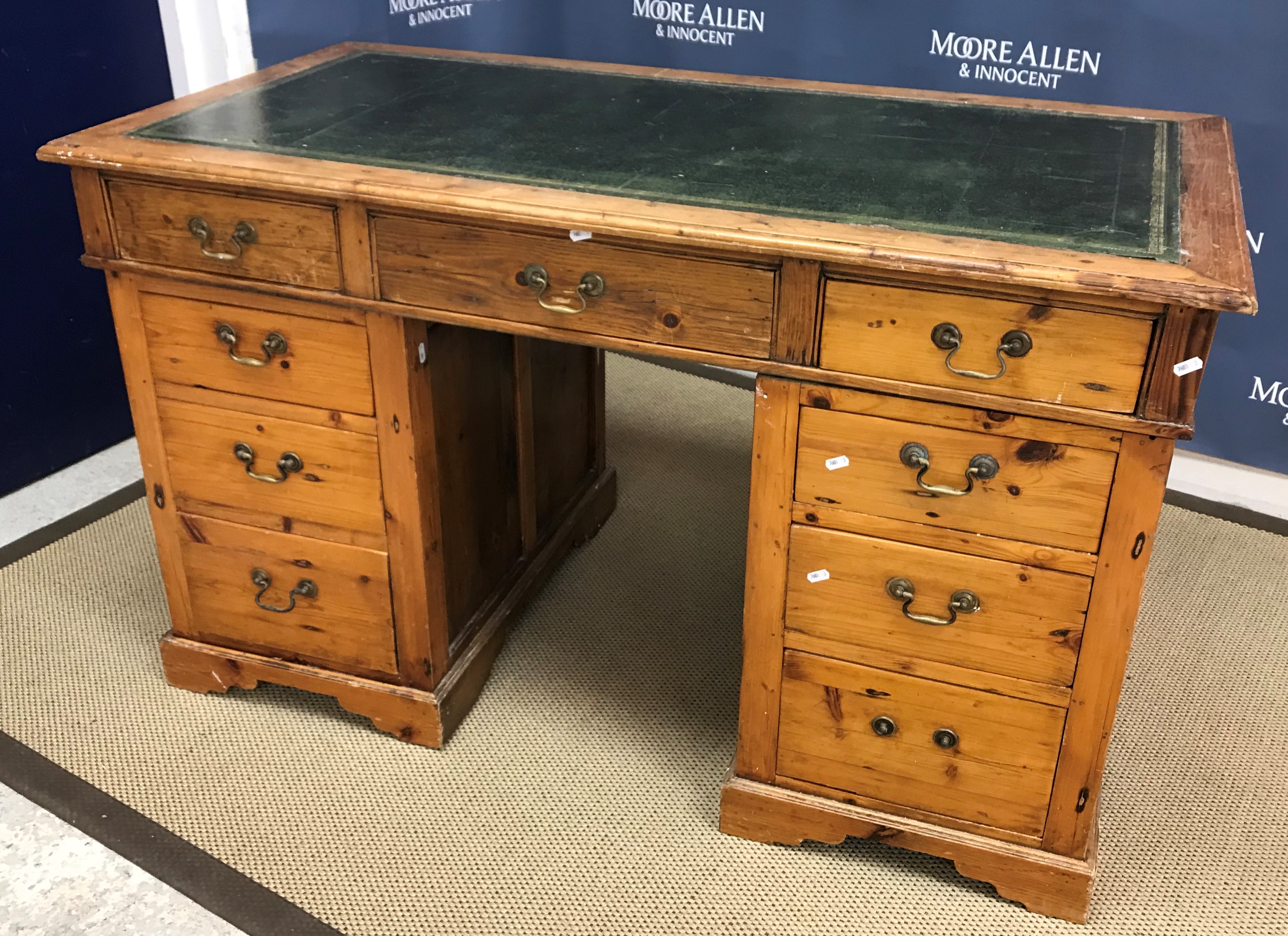 A Victorian pine pedestal desk, - Image 3 of 6