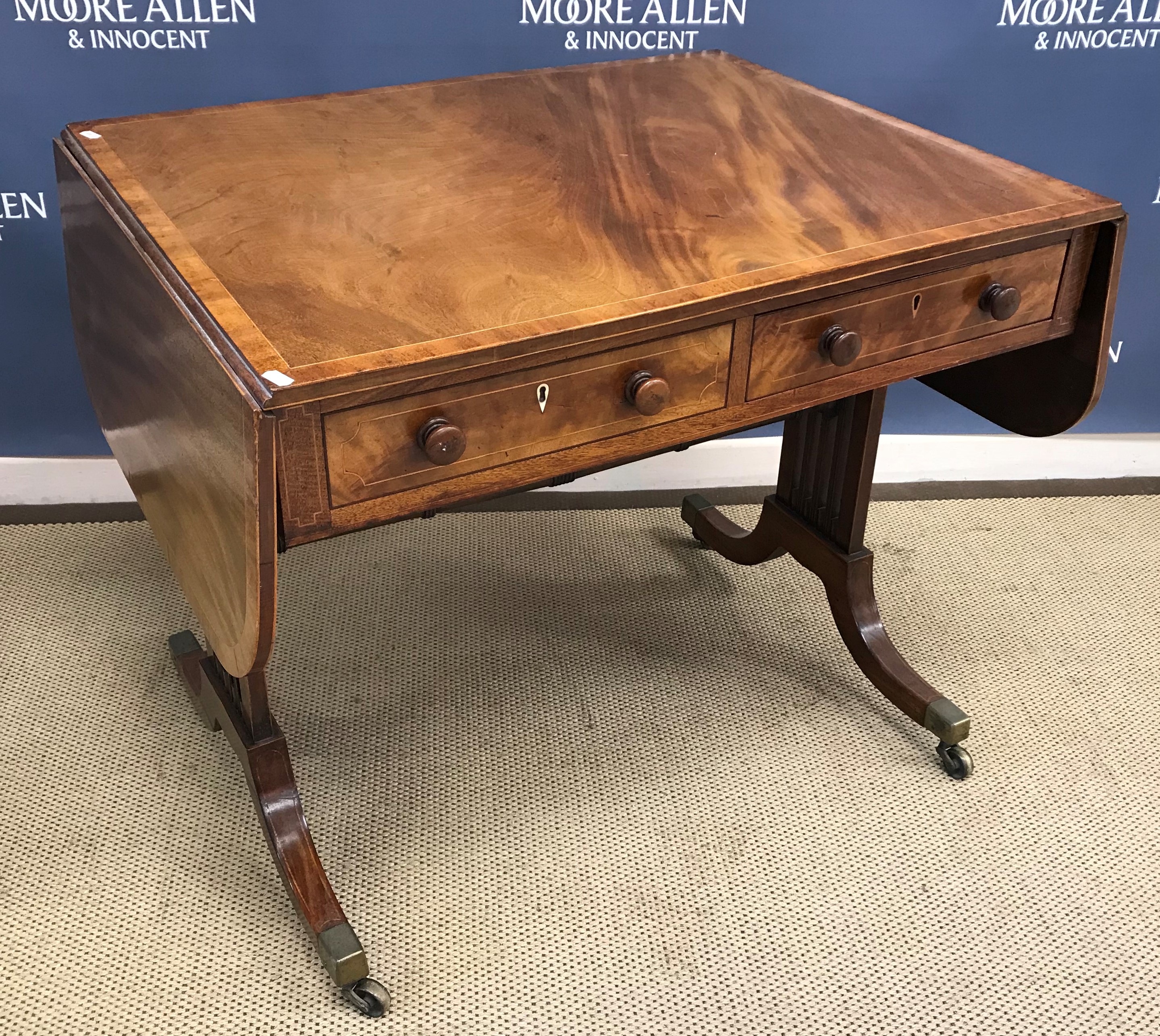 A 19th Century mahogany and inlaid drop-leaf sofa table, - Image 2 of 2