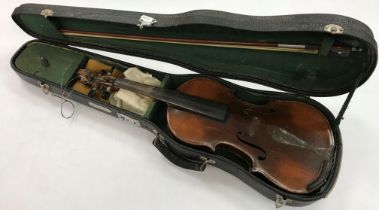 A Hopf violin bearing "Stradivarius" label in a modern hard case labelled "Skylark Brand" and bow