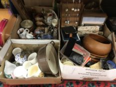 Eight boxes of assorted sundry household items to include china, glassware,