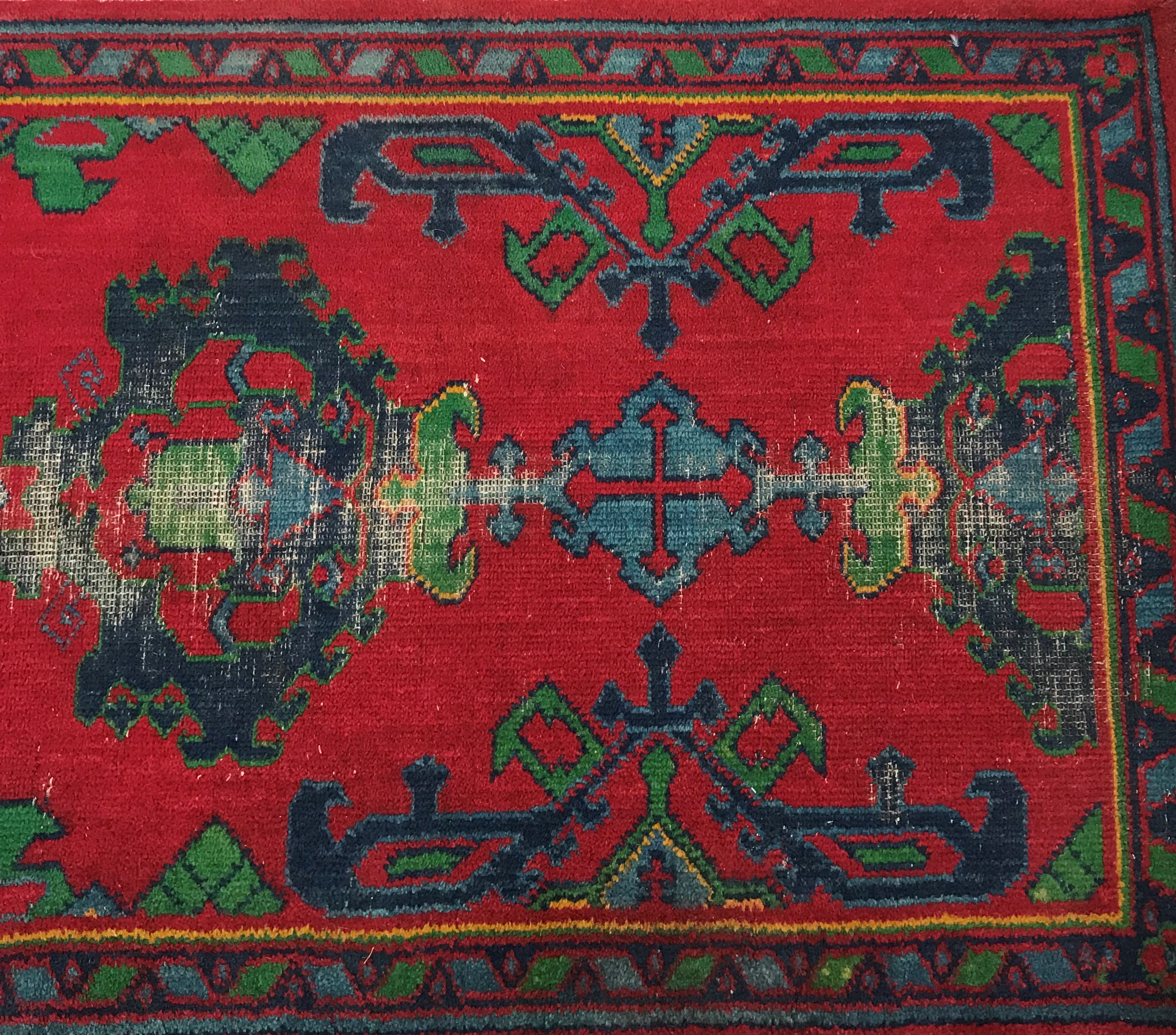 A Donegal type machine woven runner set with repeating geometric style design on a red ground, - Image 18 of 26