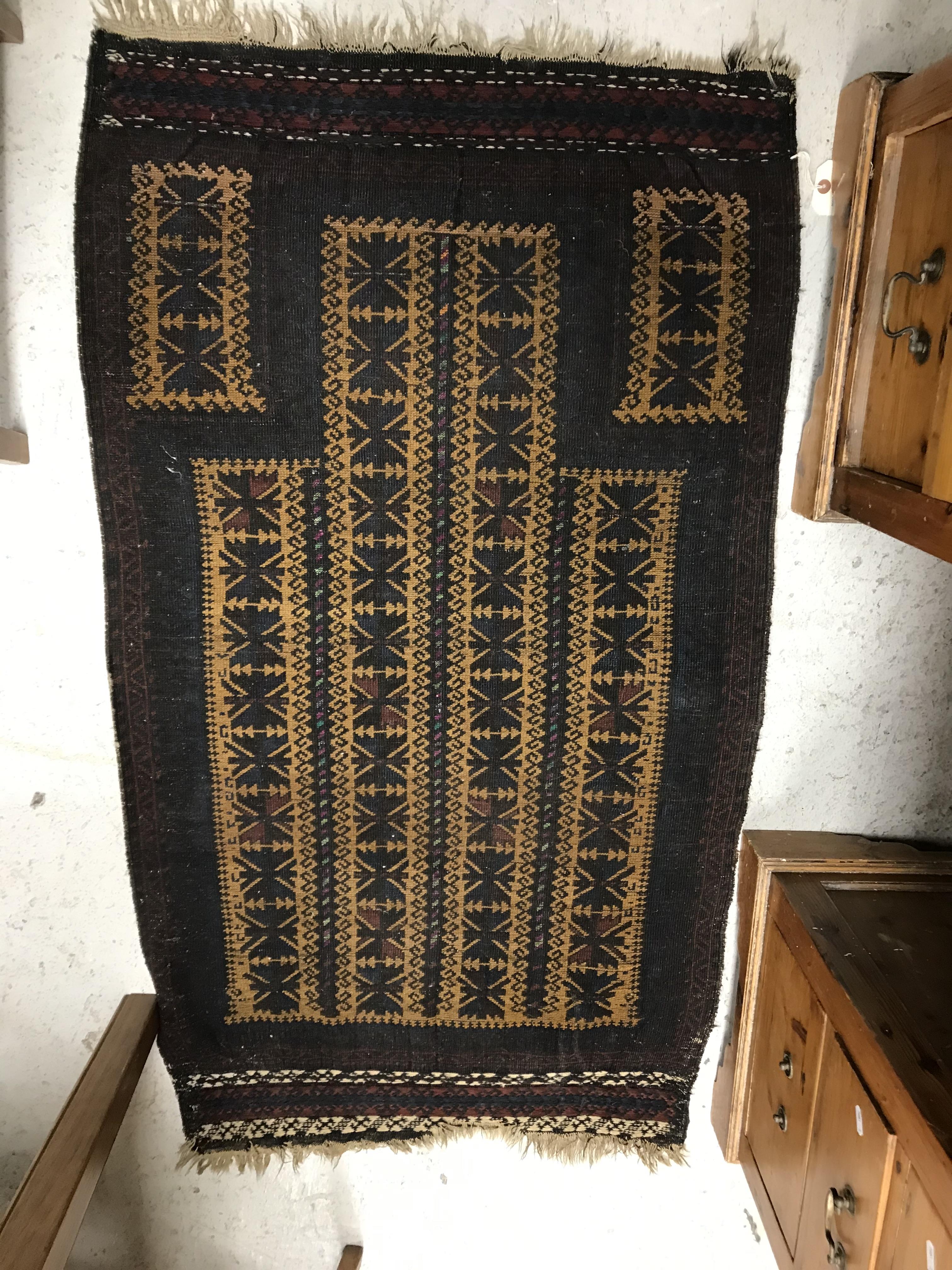 A Belouch prayer rug, the central panel set with geometric designs on a mustard ground, - Image 9 of 28