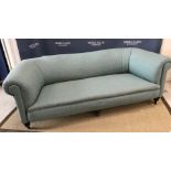 A circa 1900 Chesterfield sofa upholstered in duck egg blue wool,