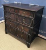 A 19th Century oak chest in the mid 17th Century manner,