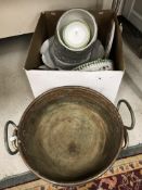 Two 19th Century copper pans with twin handles,