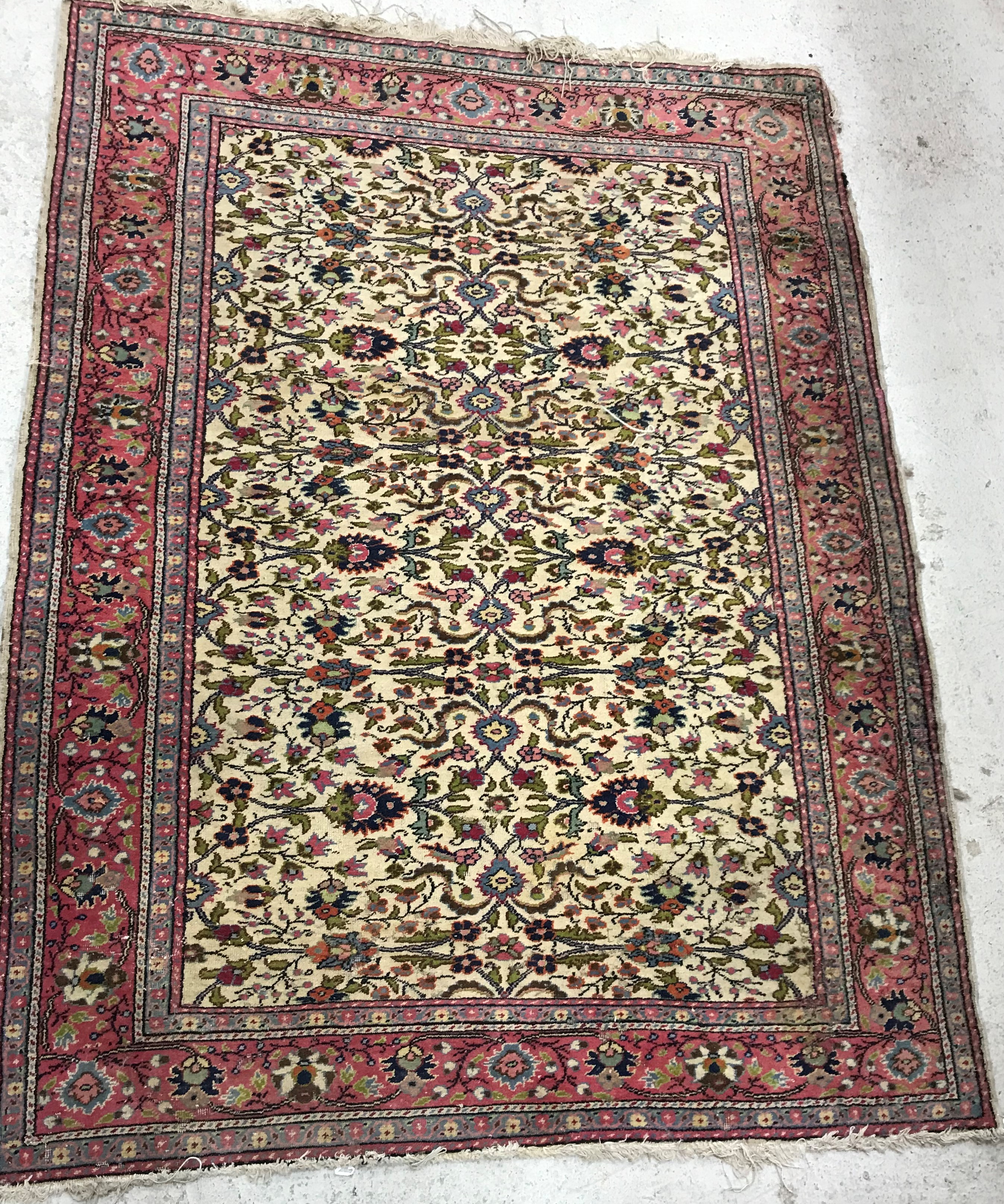 A Persian runner, the central panel set with floral sprays within a grid design, on a pink ground, - Image 5 of 6