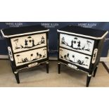 A pair of modern black and white painted pine chests of two long drawers,