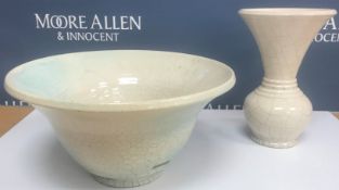 An Andrew Broughton Tompkins raku white bowl of flared form, 39 cm diameter x 20 cm high,