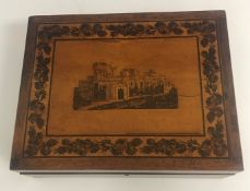 A Tunbridge ware hinge-lidded box depicting Arundel Castle,