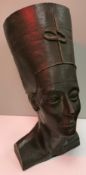 A modern cast bust of Nefertiti with bronzed effect,