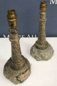 A pair of serpentine table lamps in the form of lighthouses 24 cm high excluding fittings