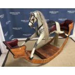 A late Victorian G J Lines 'Caledonia' dapple-painted rocking horse cum see-saw with leather saddle