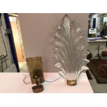 A set of four Murano style glass wall lights of stylised palm leaf design on brass sconces 52 cm