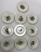 A set of ten Royal Worcester cabinet plates each decorated with hand painted figure of bird amongst