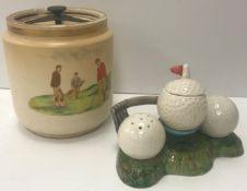 A Carlton ware tobacco jar decorated with golfing scene,