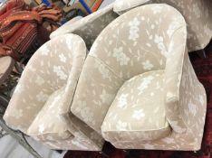 A pair of faun and white floral upholstered tub chairs by/for DFS on square tapered front legs 80