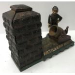 A 19th Century painted cast iron "Artillery bank" money box 19 cm x 9.5 cm x 14.